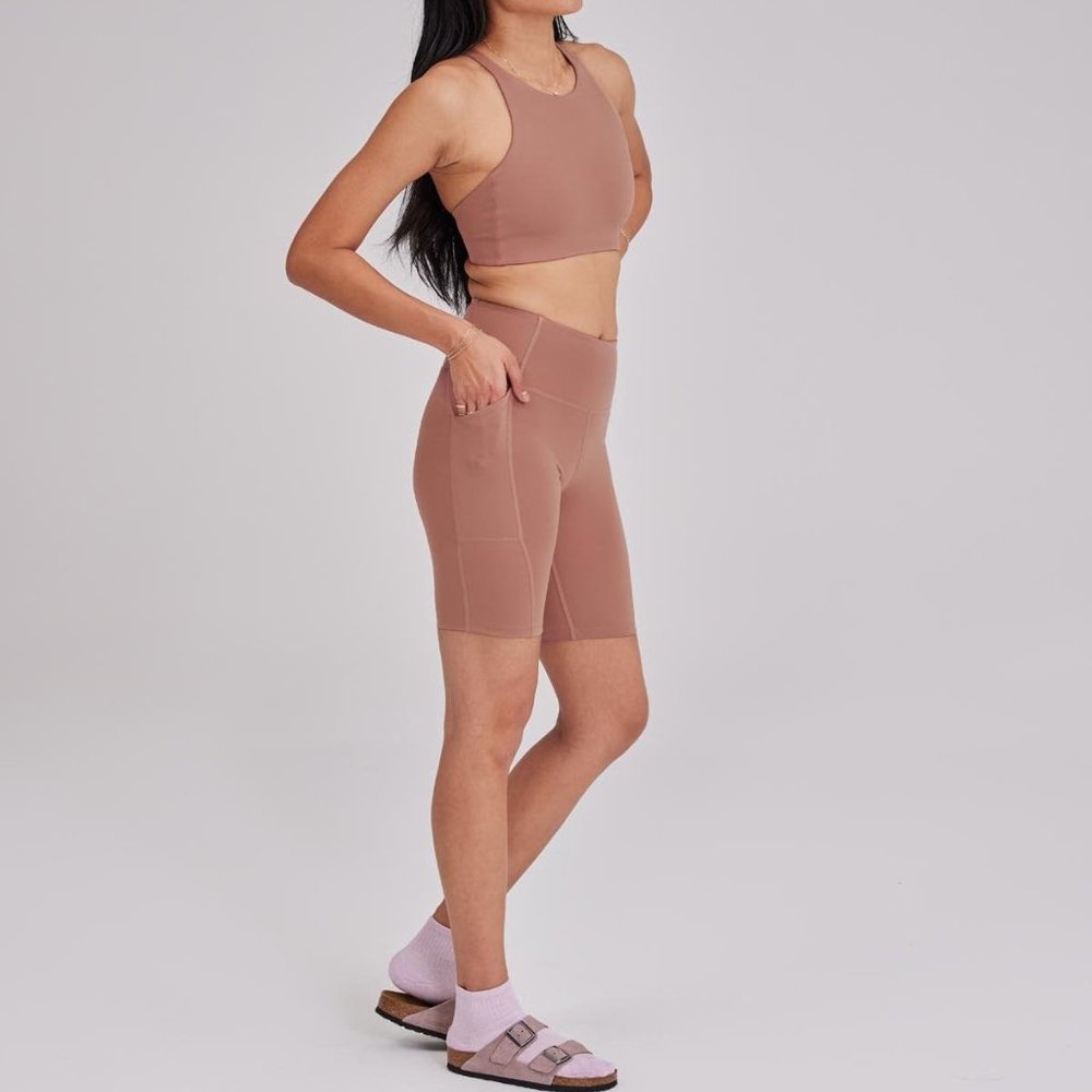 Girlfriend Collective Rosebud high-rise pocket Bike Shorts